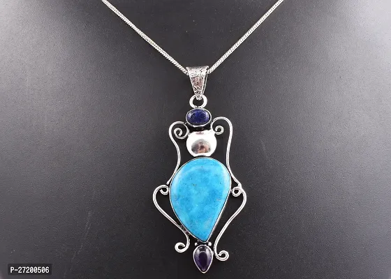 Shimmering Turquoise German Silver Pendant For Women-thumb5