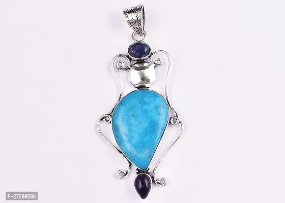 Shimmering Turquoise German Silver Pendant For Women-thumb0