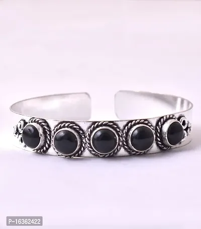 Gorgeous Silver Polished Handmade  Black Onyx Gemstone Cuff Bracelet-thumb0