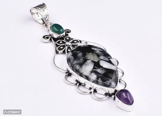 Shimmering Multicoloured German Silver Pendant For Women-thumb3