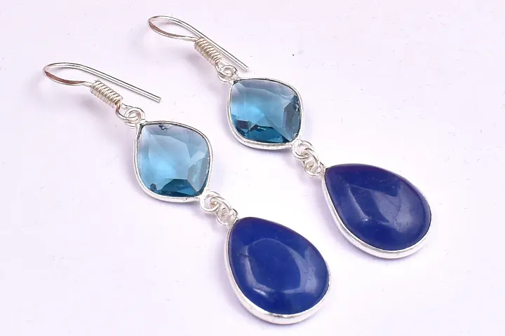 Polished Plated Handmade Pear Shape Tourmuline Gemstone Earrings