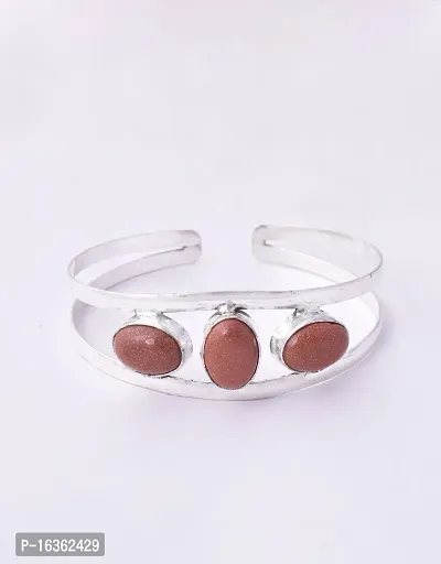 Silver Polished Handmade  Sunstone Gemstone Cuff Bracelet