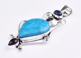 Shimmering Turquoise German Silver Pendant For Women-thumb2