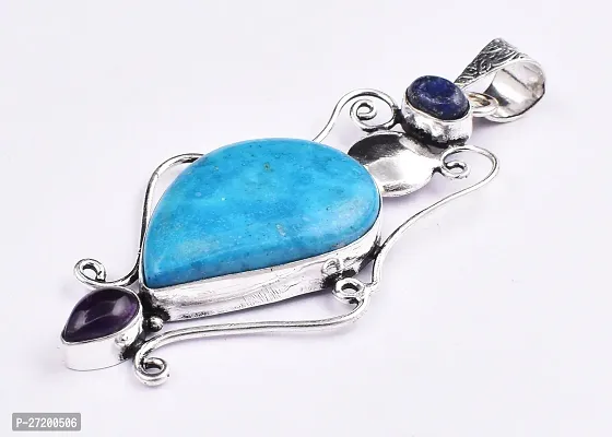Shimmering Turquoise German Silver Pendant For Women-thumb3