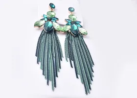 Blue Polished Hanging Leaf Drop Dangle Jhumki Earrings-thumb1