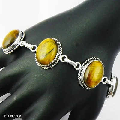 Stylish Antique Silver Polished Handmade  Tiger Eye Gemstone Link Bracelet-thumb0