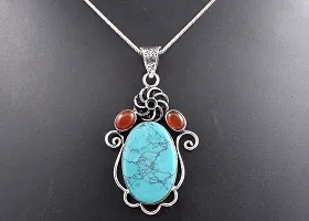 Shimmering Turquoise German Silver Pendant For Women-thumb4