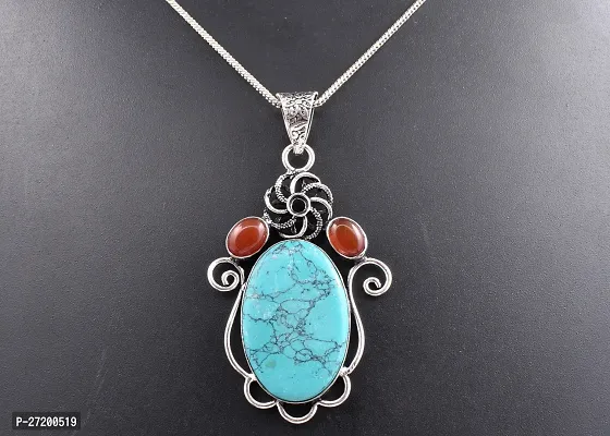 Shimmering Turquoise German Silver Pendant For Women-thumb5