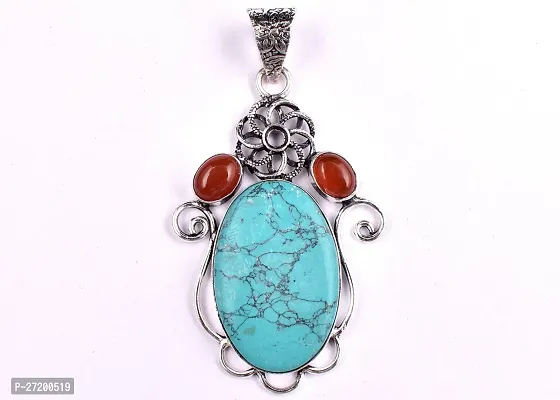 Shimmering Turquoise German Silver Pendant For Women