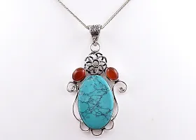 Shimmering Turquoise German Silver Pendant For Women-thumb3