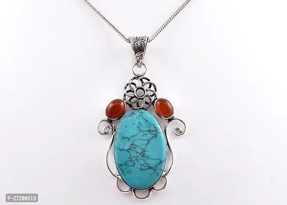 Shimmering Turquoise German Silver Pendant For Women-thumb4