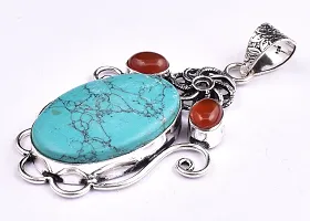 Shimmering Turquoise German Silver Pendant For Women-thumb2