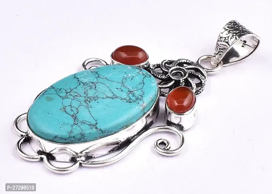 Shimmering Turquoise German Silver Pendant For Women-thumb3