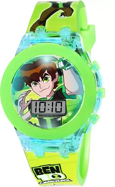 Boy's Ben-10 Digital Round Shape Color Disco Glowing Light Watch ( Green, 2-8 Years Old)