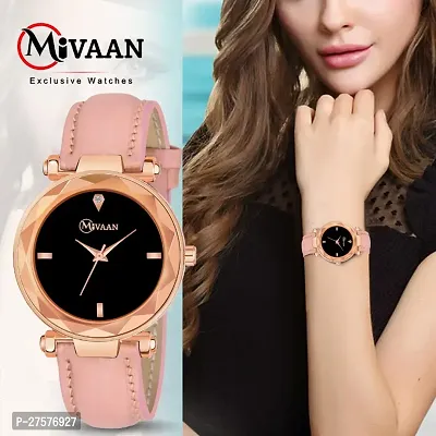 Analog Watch - For Women 204 Cut Glass pink Leather Strap ladies