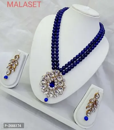 Navy Pearl and Kundan Necklace Set