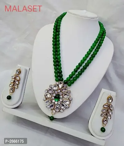 Green Pearl and Kundan Necklace Set-thumb0