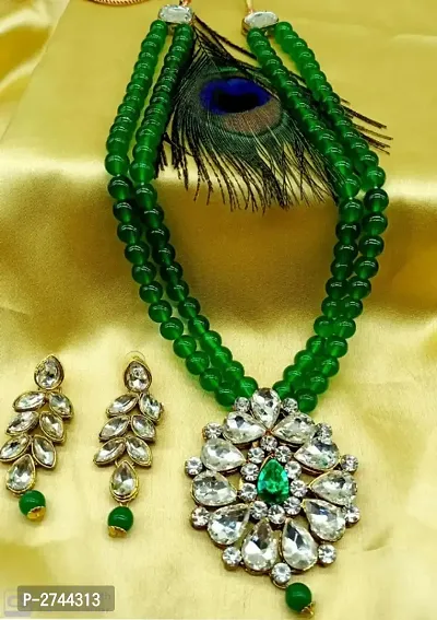 Trendy Pearl Beaded Crystal Kundan Necklace Set-thumb0