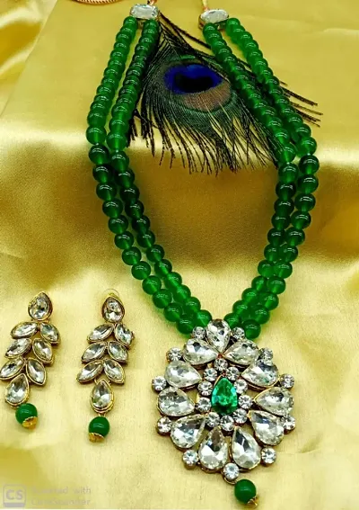 Trendy Pearl Beaded Crystal Kundan Necklace Set