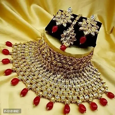 Traditional Metal Gold Plated Kudan Work Jewellery Set-thumb0