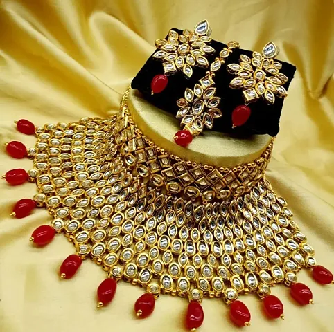 Trendy Designer Kundan Copper Choker Jewellery Set
