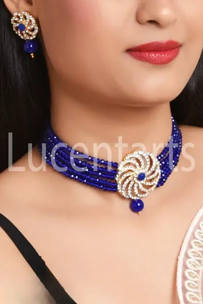 Elegant Designer Beaded AD Kundan Choker Necklace Set