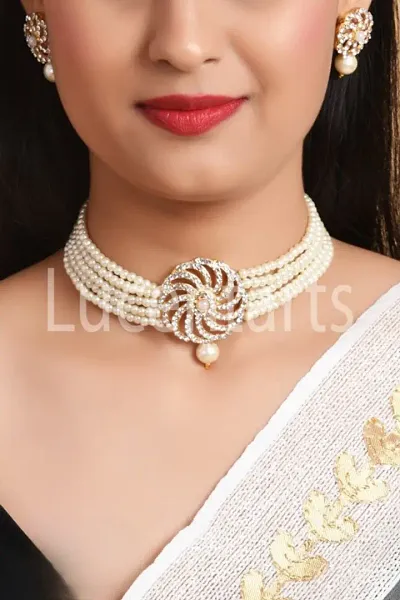 Elegant Designer Beaded AD Kundan Choker Necklace Set