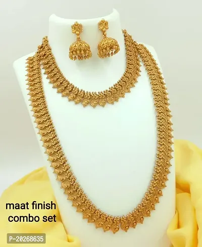 South Indian Traditional Bridal Long  Necklace Earrings Jewellery Sets for Women and Girls-thumb0