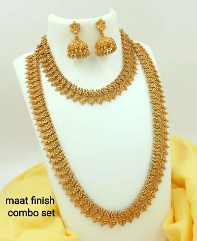 South Indian Traditional Bridal Long  Necklace Earrings Jewellery Sets for Women and Girls