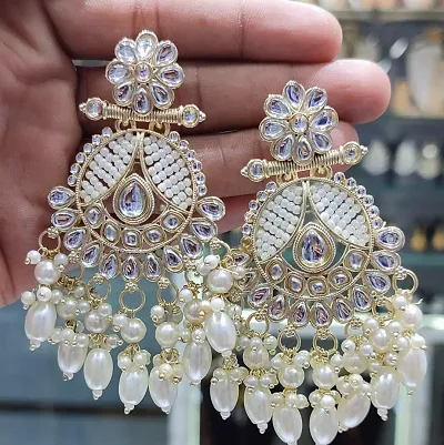 Plated Pearl Kundan Earrings for Women