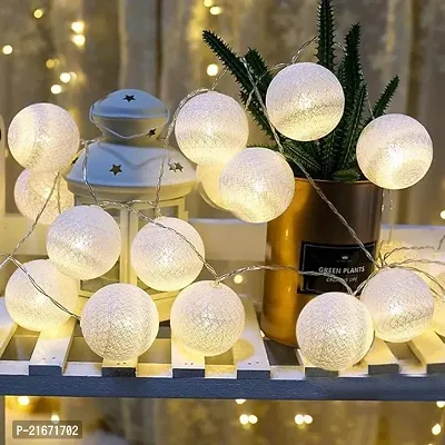 Karaksh Cotton Ball LED String Light 10 LED 3 Meter Warm White Fairy String Light for Indoor Outdoor Diwali Decoration Light Plug-in (Warm White)