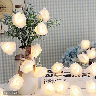 Karaksh Rose Flower LED String Fairy Light 14 LED 3 Meter Night Light for Home Decor, Plastic Rose String Lights for Bedroom Decor, LED Light for Indoor, Outdoor Decoration (White, Plug-in)-thumb4
