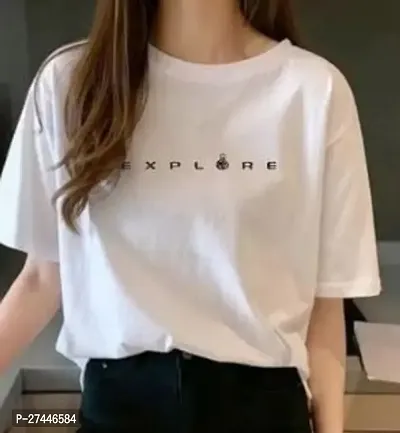 Stylish White Cotton Printed T-Shirt For Women-thumb0