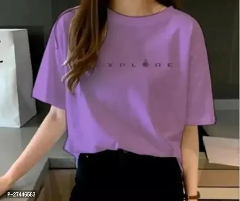 Stylish Purple Cotton Printed T-Shirt For Women-thumb0