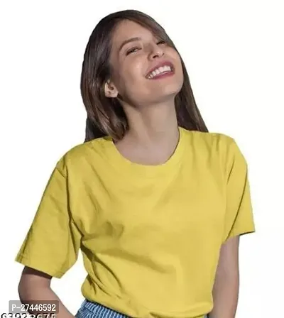 Stylish Yellow Cotton Solid T-Shirt For Women-thumb0