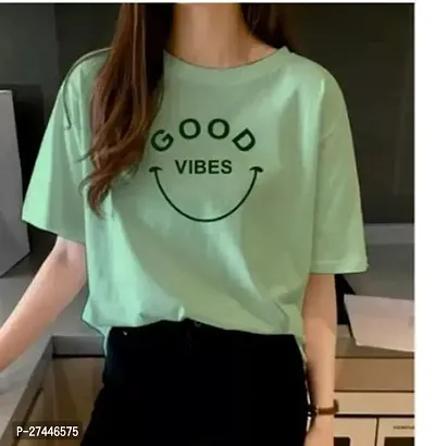 Stylish Green Cotton Printed T-Shirt For Women-thumb0