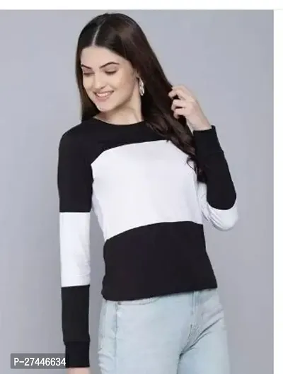 Stylish Multicoloured Cotton Colourblocked T-Shirt For Women-thumb0