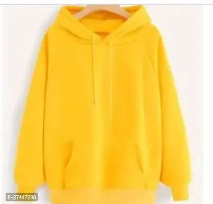 Stylish Yellow Fleece Solid Hoodies For Women-thumb0