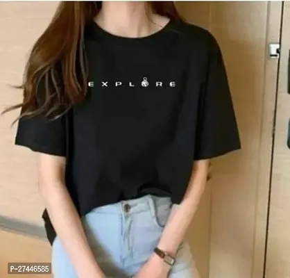 Stylish Black Cotton Printed T-Shirt For Women