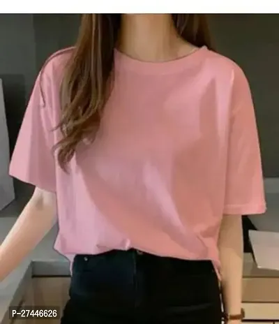 Stylish Pink Cotton Solid T-Shirt For Women-thumb0