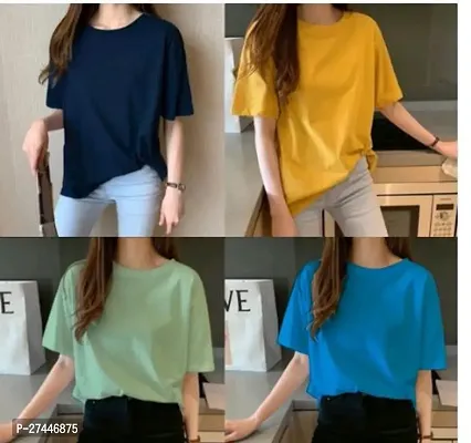 Stylish Multicoloured Cotton Solid T-Shirt For Women Pack Of 4