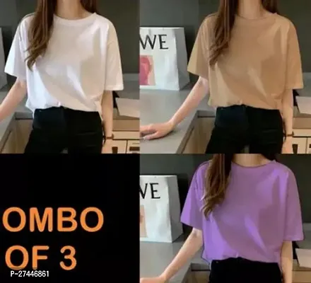 Stylish Multicoloured Cotton Solid T-Shirt For Women Packof 3