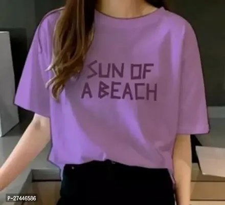 Stylish Purple Cotton Printed T-Shirt For Women