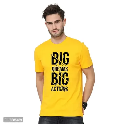 Men's Regular Fit Cotton Rich Printed Round Neck Half Sleeve T-Shirt T59 Color Yellow Size S-thumb0