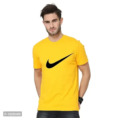 Men's Regular Fit Cotton Rich Printed Round Neck Half Sleeve T-Shirt T56 Color Yellow Size S