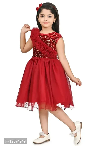 Stylish Maroon Velvet Embellished Fit And Flare Dress For Girl-thumb2