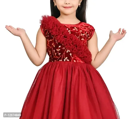 Stylish Maroon Velvet Embellished Fit And Flare Dress For Girl-thumb5