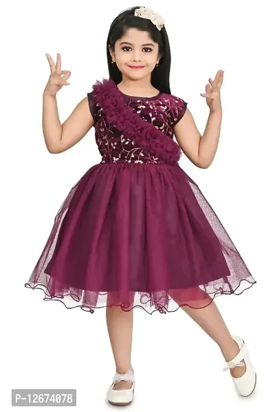 Stylish Purple Velvet Embellished Fit And Flare Dress For Girl