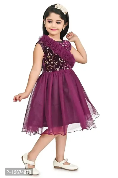 Stylish Purple Velvet Embellished Fit And Flare Dress For Girl-thumb4