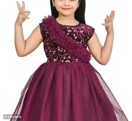 Stylish Purple Velvet Embellished Fit And Flare Dress For Girl-thumb3